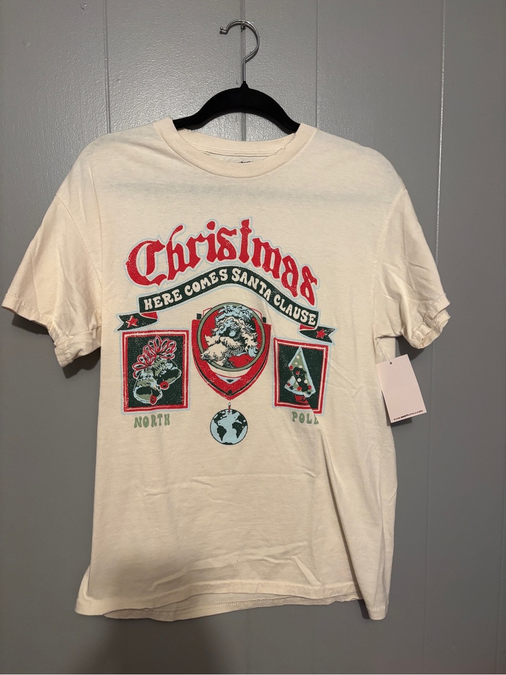 Holiday Graphic T-Shirt - Cream "Christmas" Print
